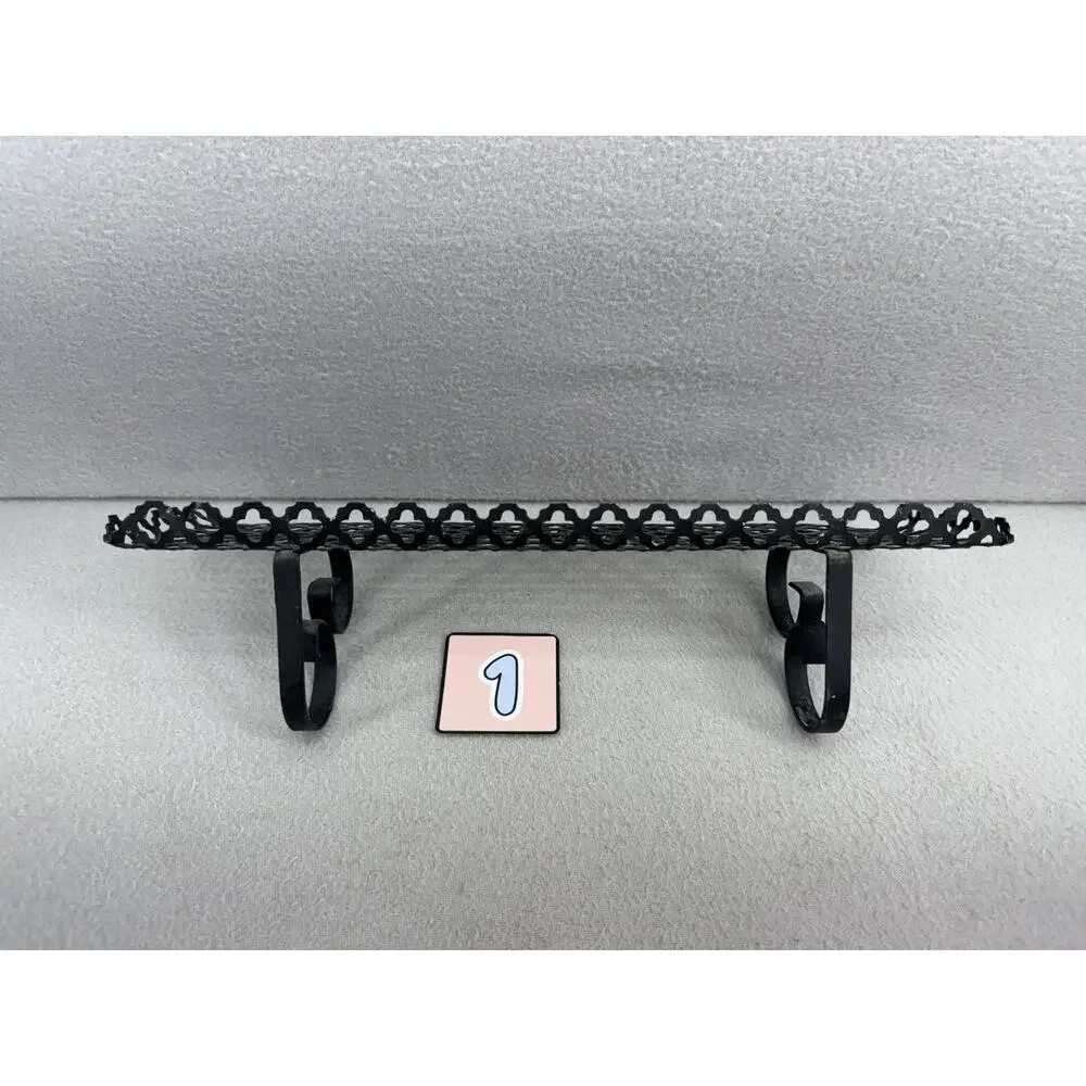 Black Metal Wall Shelves Pair Lattice Filigree MCM 13.5x4.5 Decor VTG